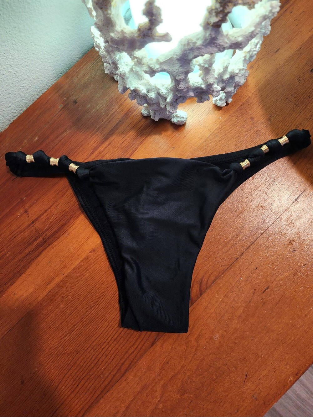 NEW! SZ S VIX PAULA HERMANNY Black Bikini Bottom with Gold Accents